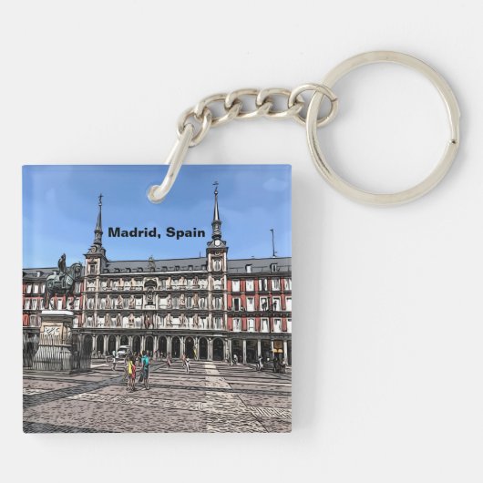 Comic Art of a plaza in Madrid, Spanje Sleutelhanger (Achterkant)