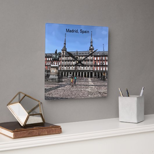 Comic Art of a plaza in Madrid, Spanje Vierkante Klok (Kantoor)