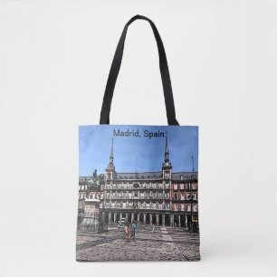Comic Art van een plein in Madrid, Canvas tas Span