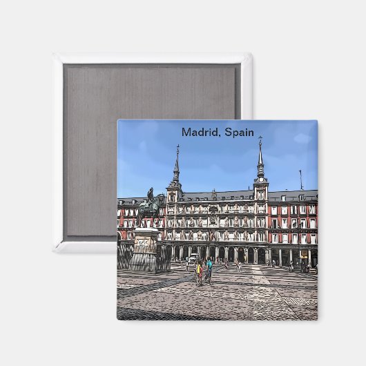 Comic Art van een plein in Madrid, Spanje magnet (Voorkant / Achterkant)