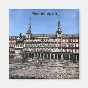 Comic Art van een plein in Madrid, Spanje magnet