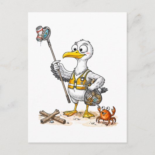 Comic Bird Beach Cleanup Crew Briefkaart (Voorkant)
