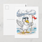 Comic Bird Beach Wind Check Ansichtkaart Briefkaart (Voorkant / Achterkant)