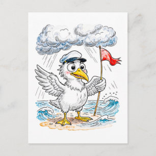 Comic Bird Beach Wind Check Ansichtkaart Briefkaart