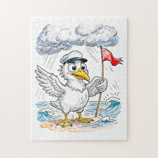Comic Bird Beach Wind Check Ansichtkaart Legpuzzel (Verticaal)