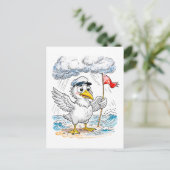 Comic Bird Beach Wind Check Postcard Briefkaart (Staand voorkant)