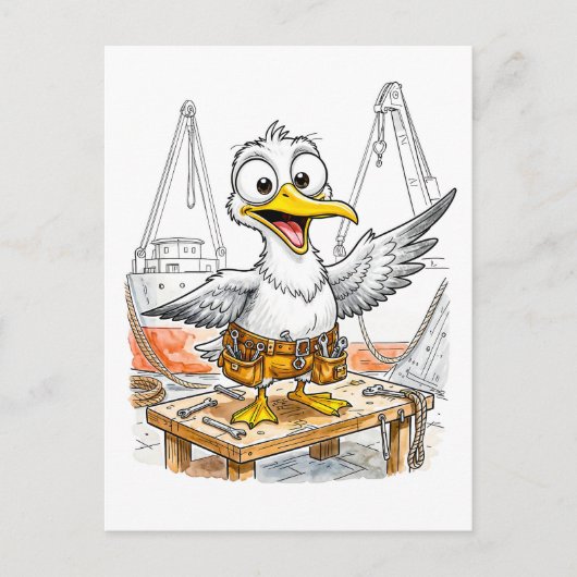 Comic Bird Scheepswerf Arbeider Briefkaart (Voorkant)