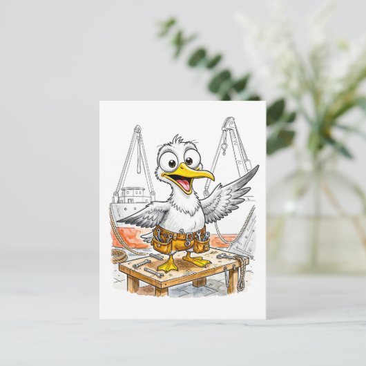 Comic Bird Shipyard Worker Briefkaart (Staand voorkant)