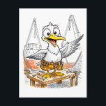 Comic Bird Shipyard Worker Briefkaart<br><div class="desc">A hardworking coastal bird assists in shipyard duties,  surrounded by tools,  planks and maritime equipment. This comic‑style illustration blends nautical craftsmanship with playful charm,  perfect for fans of coastal industry themes and quirky character art.</div>