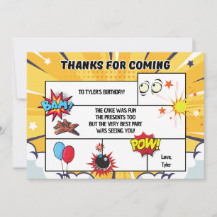 Comic Birthday Party Thank You Card Bedankkaart