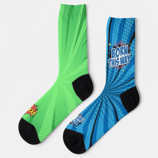 Comic Blue BTW Green POW Sokken (Links)