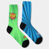 Comic Blue BTW Green POW Sokken (Rechts)