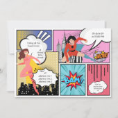 Comic boek superheld meisje baby shower kaart (Voorkant)