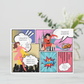 Comic boek superheld meisje baby shower kaart (Staand voorkant)