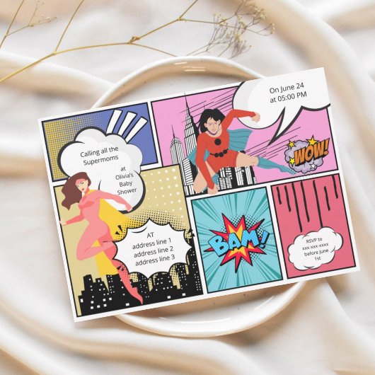 Comic boek superheld meisje baby shower kaart