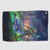 Comic Book Astronaut Grasmaaier Golf Handdoek (Horizontaal)