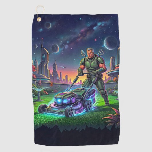 Comic Book Astronaut Grasmaaier Golf Handdoek (Voorkant)