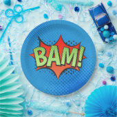 Comic Book BAM op een blauwe achtergrond Papieren Bordje (Feest)