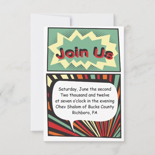 COMIC BOOK Bar Mitzvah Reception Party Card Kaart (Voorkant)