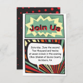 COMIC BOOK Bar Mitzvah Reception Party Card Kaart (Voorkant / Achterkant)