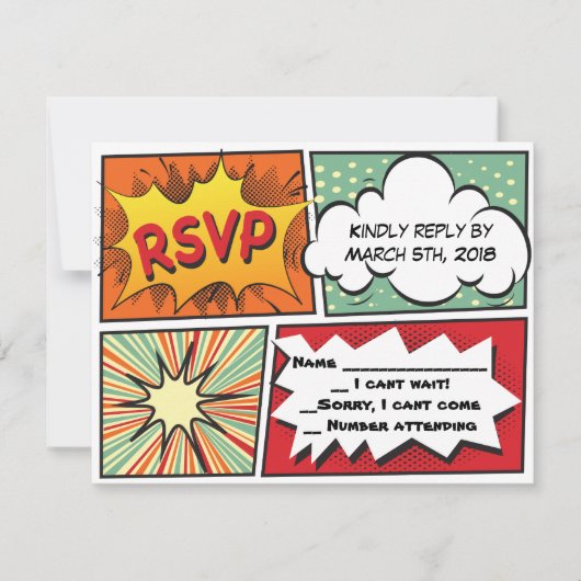 COMIC BOOK Bar Mitzvah Reply Card RSVP Kaartje (Voorkant)
