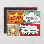 COMIC BOOK Bar Mitzvah Reply Card RSVP Kaartje (Voorkant / Achterkant)