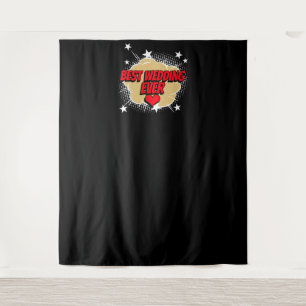 Comic Book Best Wedding Ever Black Backdrop Wandkleed