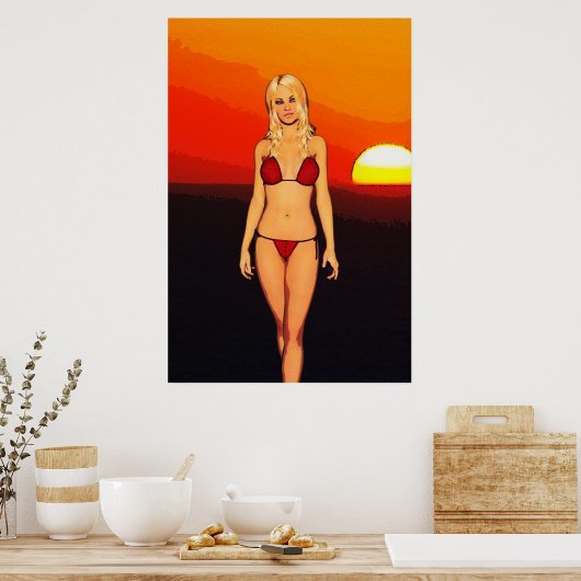 Comic Book Bikini Babe Poster (Keuken)