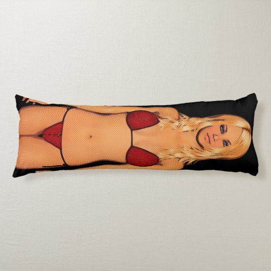 Comic Book Blonde Bikini Babe Lichaamskussen (Voorkant)
