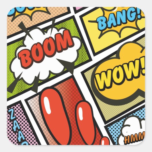 Comic book cartoon-lettertypen! vierkante sticker (Voorkant)