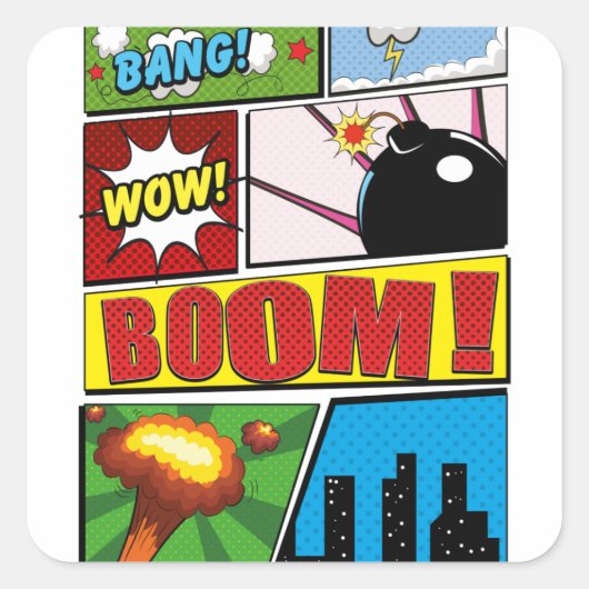 Comic book cartoon-lettertypen! vierkante sticker (Voorkant)
