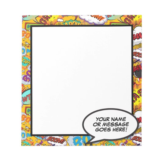 Comic Book Fun Speech Bubble Name Message Notitieblok (Voorkant)