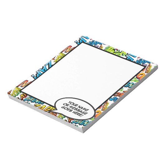 Comic Book Fun Speech Bubble Name Message Notitieblok (Linkerzijde)