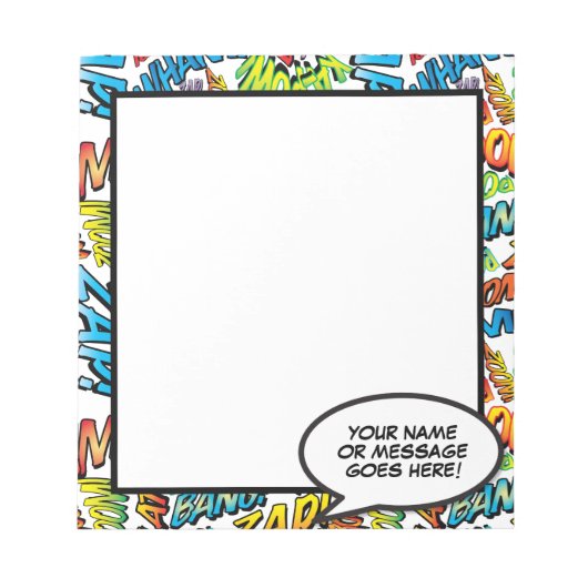Comic Book Fun Speech Bubble Name Message Notitieblok (Voorkant)