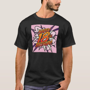 Comic Book GELUKKIGE 18E VERJAARDAG! roze T-shirt