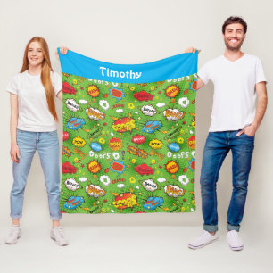 Comic Book Green Fleece Blanket Deken
