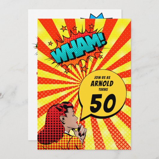 Comic Book Half-Tone Birthday Uitnodiging (Voorkant / Achterkant)