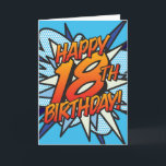 Comic Book HAPPY 18th BIRTHDAY Blue Kaart<br><div class="desc">Fun trendy superheld comic book pop,  Happy Birthday festivation cards. Behandel een speciaal iemand op hun speciale dag! Ontworpen door: ComicBookPop© op www.zazzle.com/comicbookpop*</div>