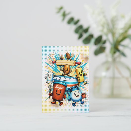 Comic book hippie baking ingredients bakery visitekaartje (Staand voorkant)