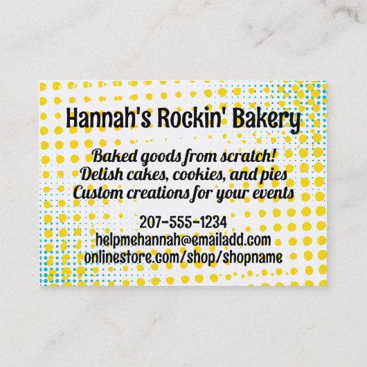 Comic book hippie baking ingredients bakery visitekaartje (Achterkant)