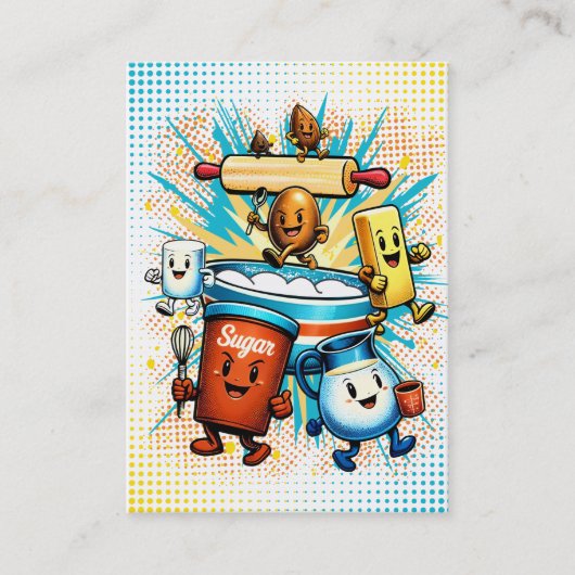 Comic book hippie baking ingredients bakery visitekaartje (Voorkant)