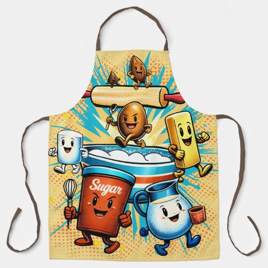 Comic book hippie baking ingredients cooking schort (Voorkant)