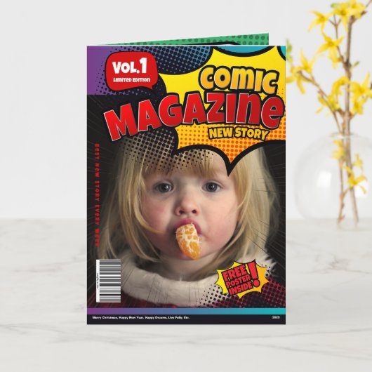 Comic Book Hoesje Kaart met kerstmis (Gele Bloem)