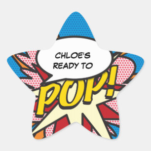 Comic Book klaar om te POP Baby Shower Spetter Ster Sticker