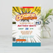 Comic Book Magazine Stijl Kinderen Verjaardagsfees Kaart (Staand voorkant)