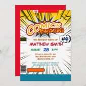 Comic Book Magazine Stijl Kinderen Verjaardagsfees Kaart (Voorkant / Achterkant)