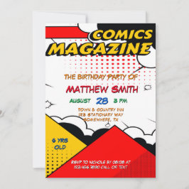 Comic Book Magazine Stijl Kinderen Verjaardagsfees Kaart