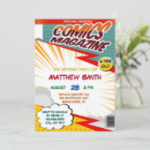 Comic Book Magazine Stijl Kinderen Verjaardagsfees Kaart (Staand voorkant)