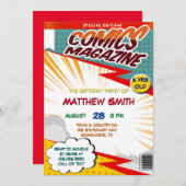 Comic Book Magazine Stijl Kinderen Verjaardagsfees Kaart (Voorkant / Achterkant)