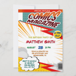 Comic Book Magazine Stijl Kinderen Verjaardagsfees Kaart